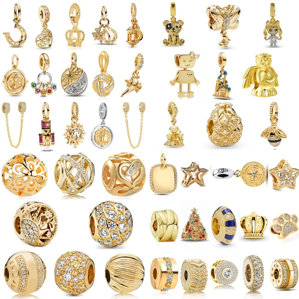 إكسسوارات مجوهرات أوروبية ساحرة لون ذهبي شمس قمر كلب باو برج قلادة لتقوم بها بنفسك حبة تناسب 925 قلادة سوار من الفضة الاسترليني