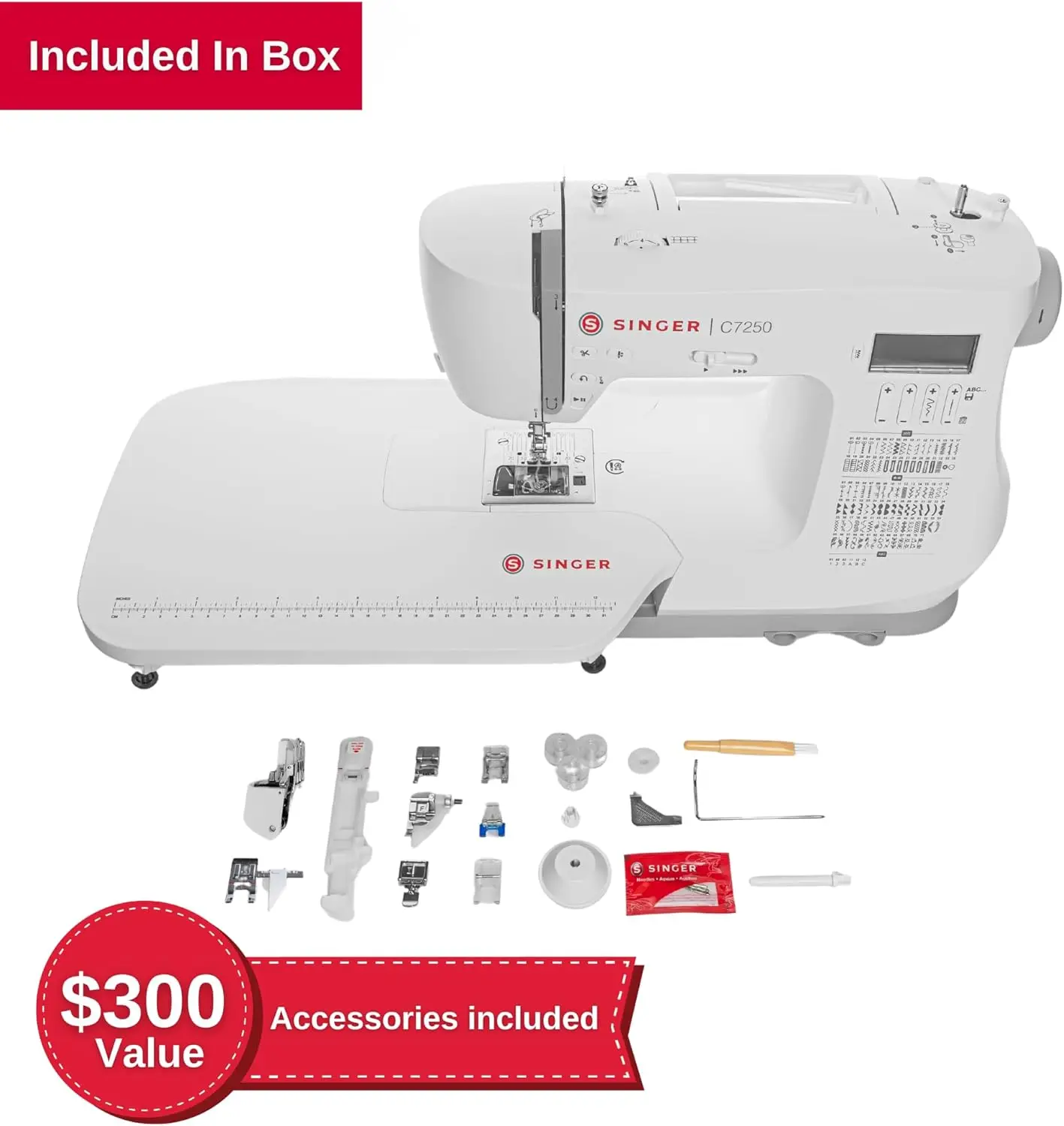 Singer C7250 Computerized Sewing & Quilting Machine With Extension Table & Accessory Kit | 417 Stitch Applications, Built-In