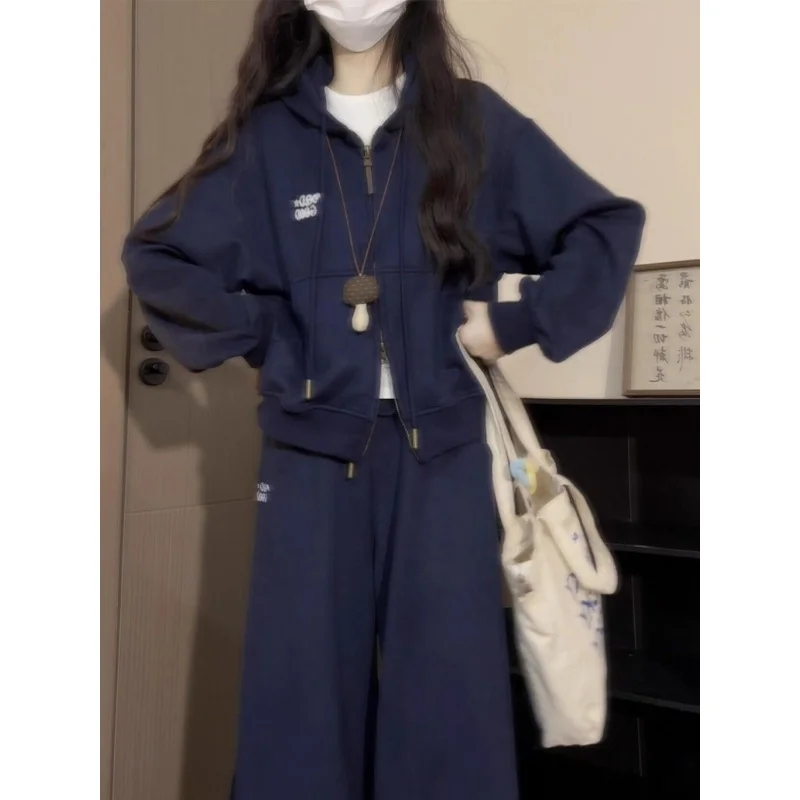 

Повседневный комплект спортивной одежды унисекс, осенне-зимние свободные утягивающие спортивные штаны, комплект из двух предметов с прямыми штанинами для удобной активной одежды