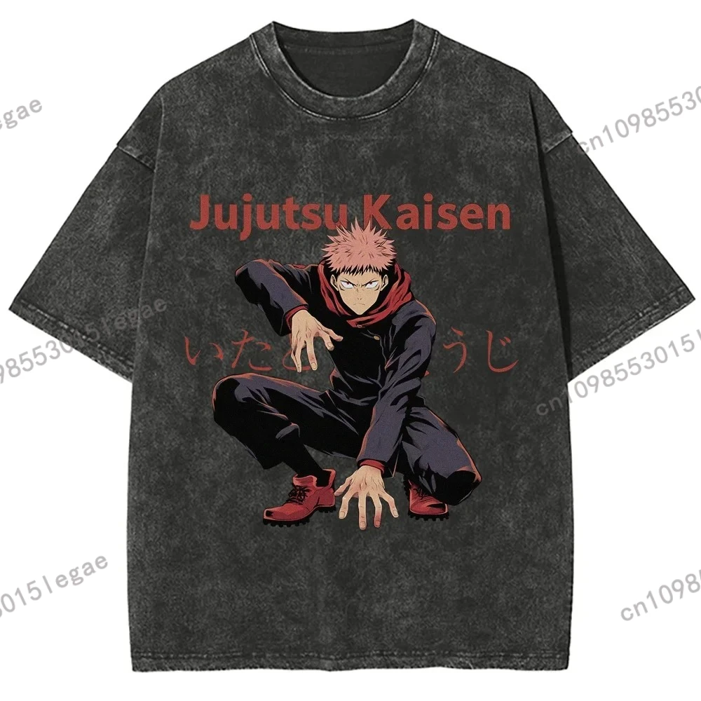 

Men's Women's Cotton Harajuku T-Shirt Ryomen Sukuna Vintage Top T-Shirt Anime Jujutsu Kaisen Gojo Satoru T-Shirt Washed