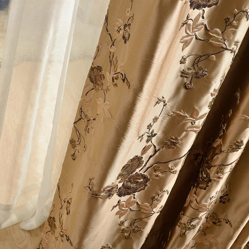 

American Style Curtains for Living Room Bedroom Dining Villa Luxury High Precision Flower Jacquard Window Drapes Custom Size
