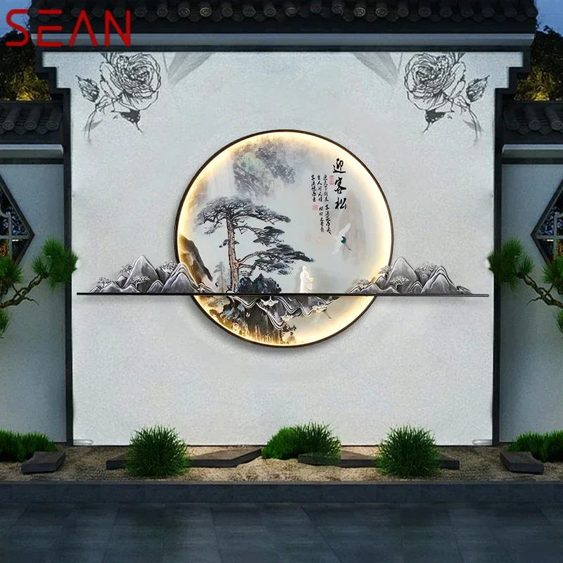 SEAN Solar Outdoor Mural Lamp Creative Circular Landscape Waterproof Mural  Villa Courtyard Decoration Painting