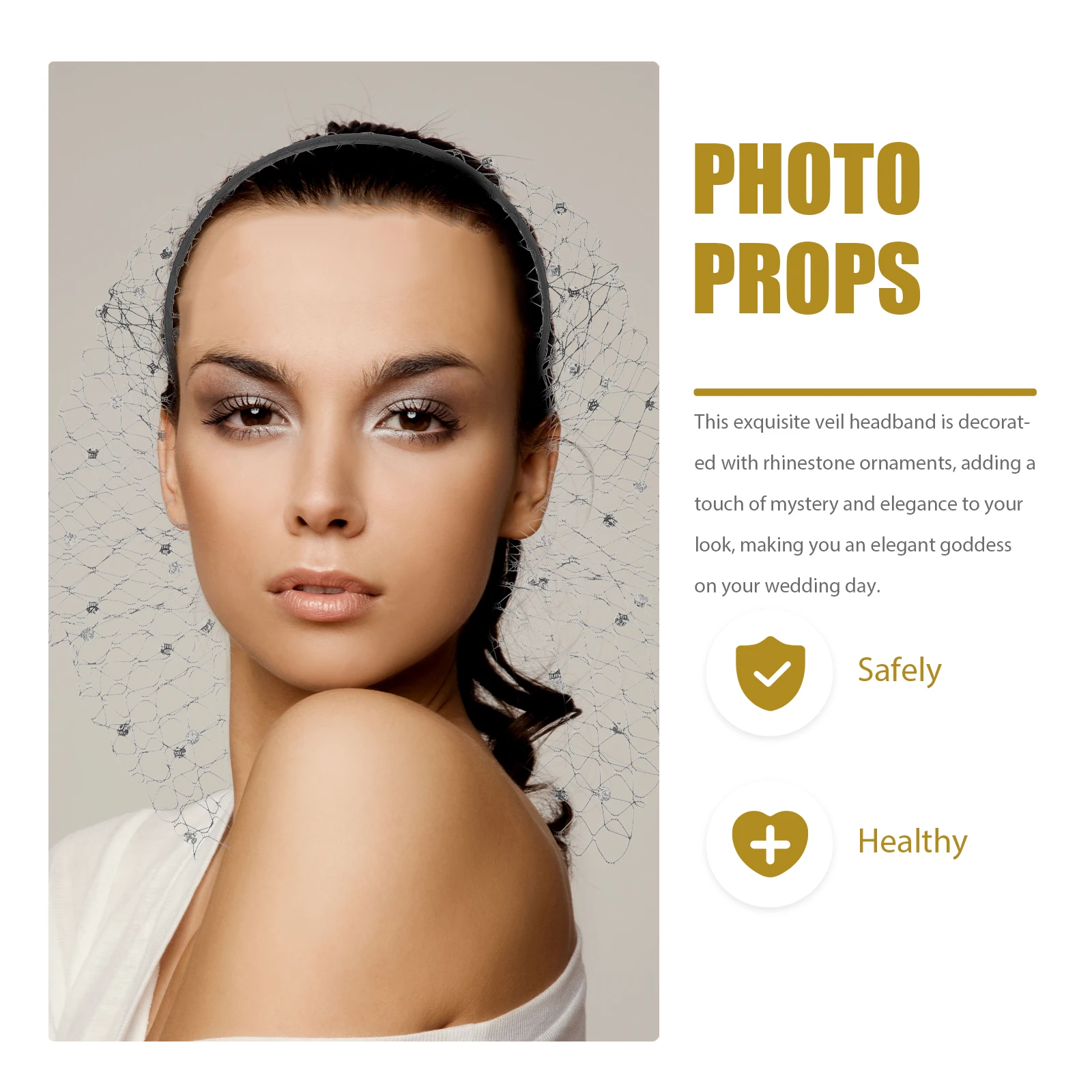 

Rhinestone Headband Mesh Headdress Woman Veil Hair Accessory Black Bridal Headpiece Wedding Party Cosplay Glamorous Delicate