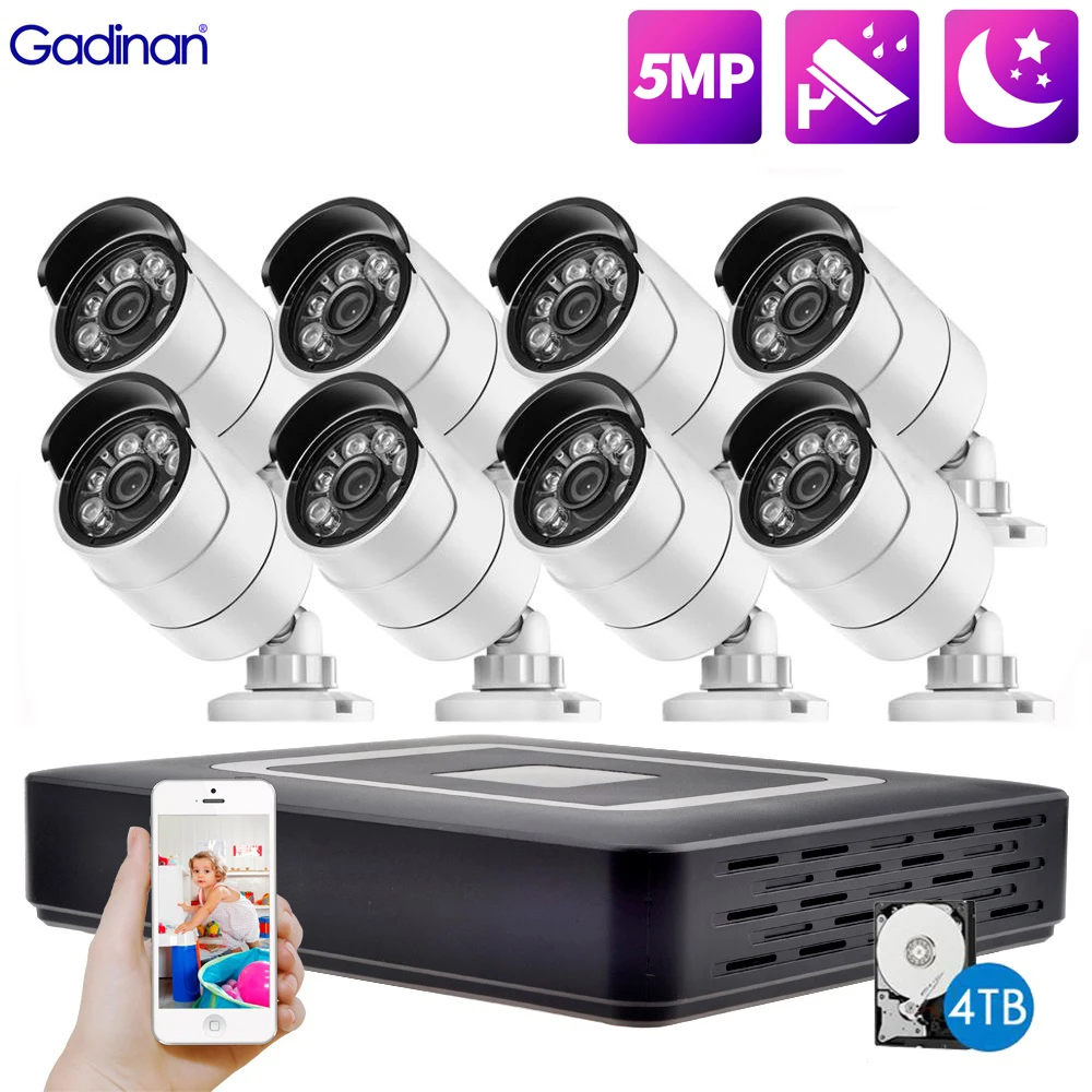 

Gadinan 3.6mm lens Outdoor AHD 5MP Camera Motion Detection H.265 8CH DVR Security Surveillance Kit Metal P2P Email Alarm XMEye