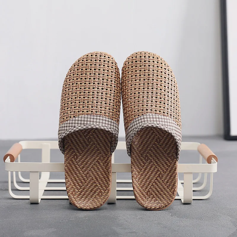 Linen slippers, summer flat bottomed men's indoor cool slippers