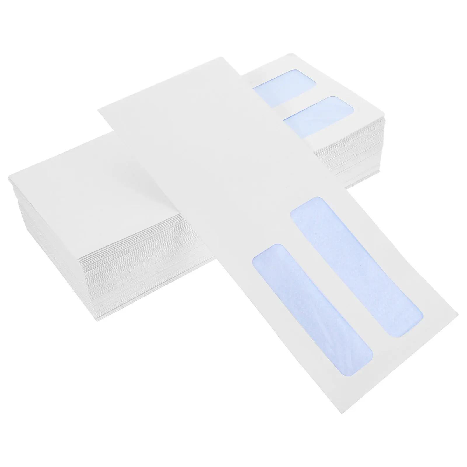 

100Pcs Business Envelopes Flip Double Window Mailing Check Document White Security Pattern Windowed Envelopes