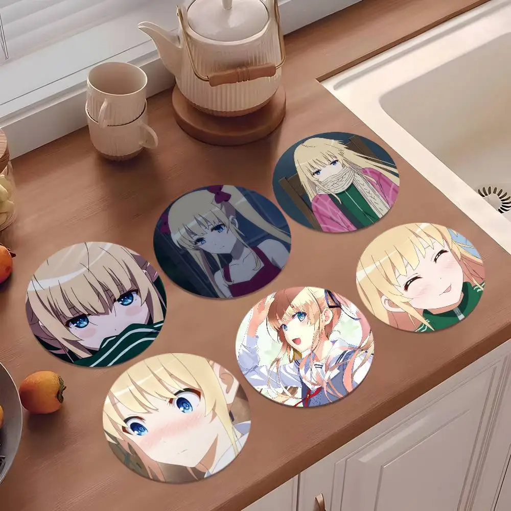 Posavasos con personajes de dibujos animados de Eriri Spencer Sawamura, redondos de madera de 10cm, adecuados para bebidas, té, café, regalo para el hogar, vacaciones, 1 ud.