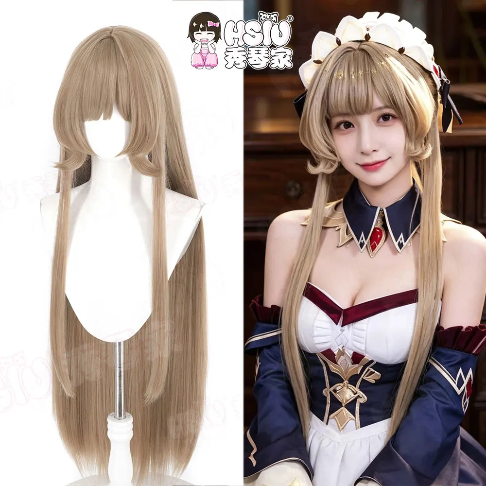 HSIU Genshin Impact Marionette Sandrone Cosplay Wig 100cm Long Brown Heat Resistant Synthetic Hair With Wig Cap