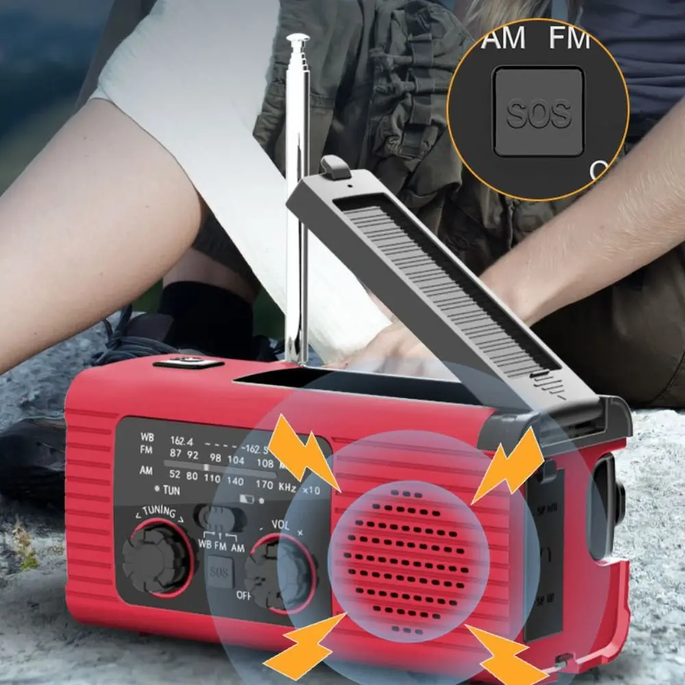 

Portable Solar Power Emergency Radio USB Charger FM AM Hand-cranked Radio Waterproof SOS Alarm LED Flashlight Camping