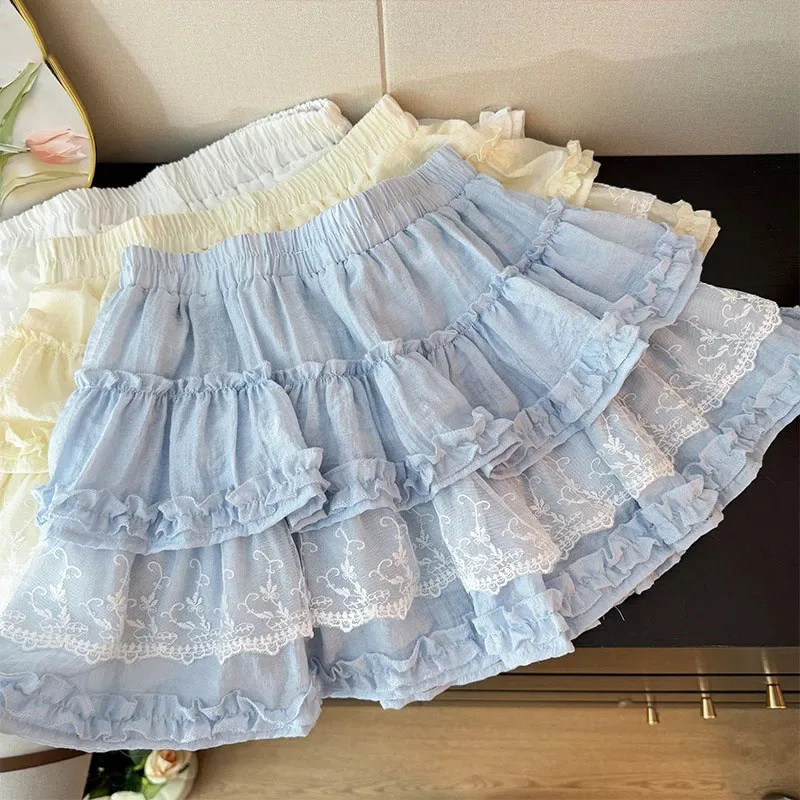 New Summer Lace Patchwork Skirts Women's Clothes High Waist A-line Jupe Fashion Sweet Tunic Mini Skirt 2025 Faldas Mujer De Moda