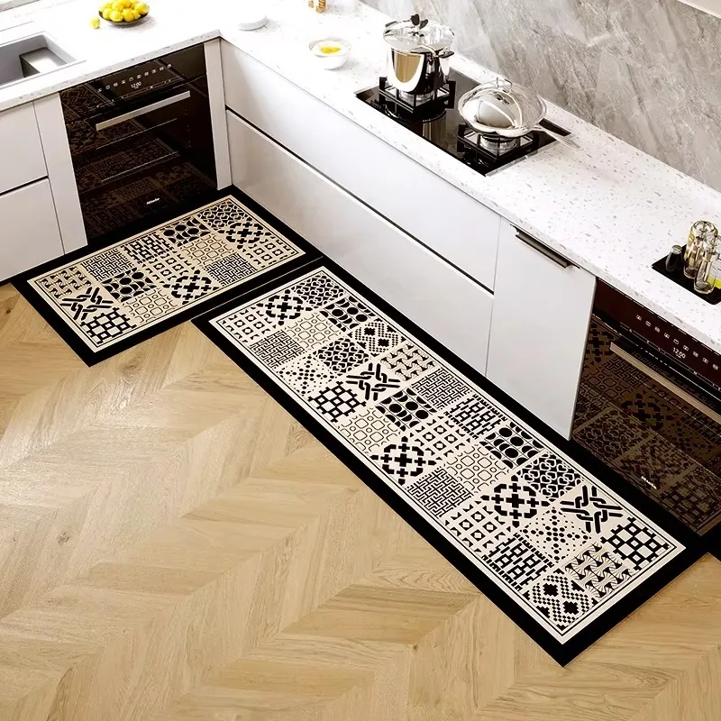 Kitchen Floor Mat American Retro Style Anti-slip Oil-proof Carpet Pvc Leather Waterproof Special Foot Mats Home Decoration Rug