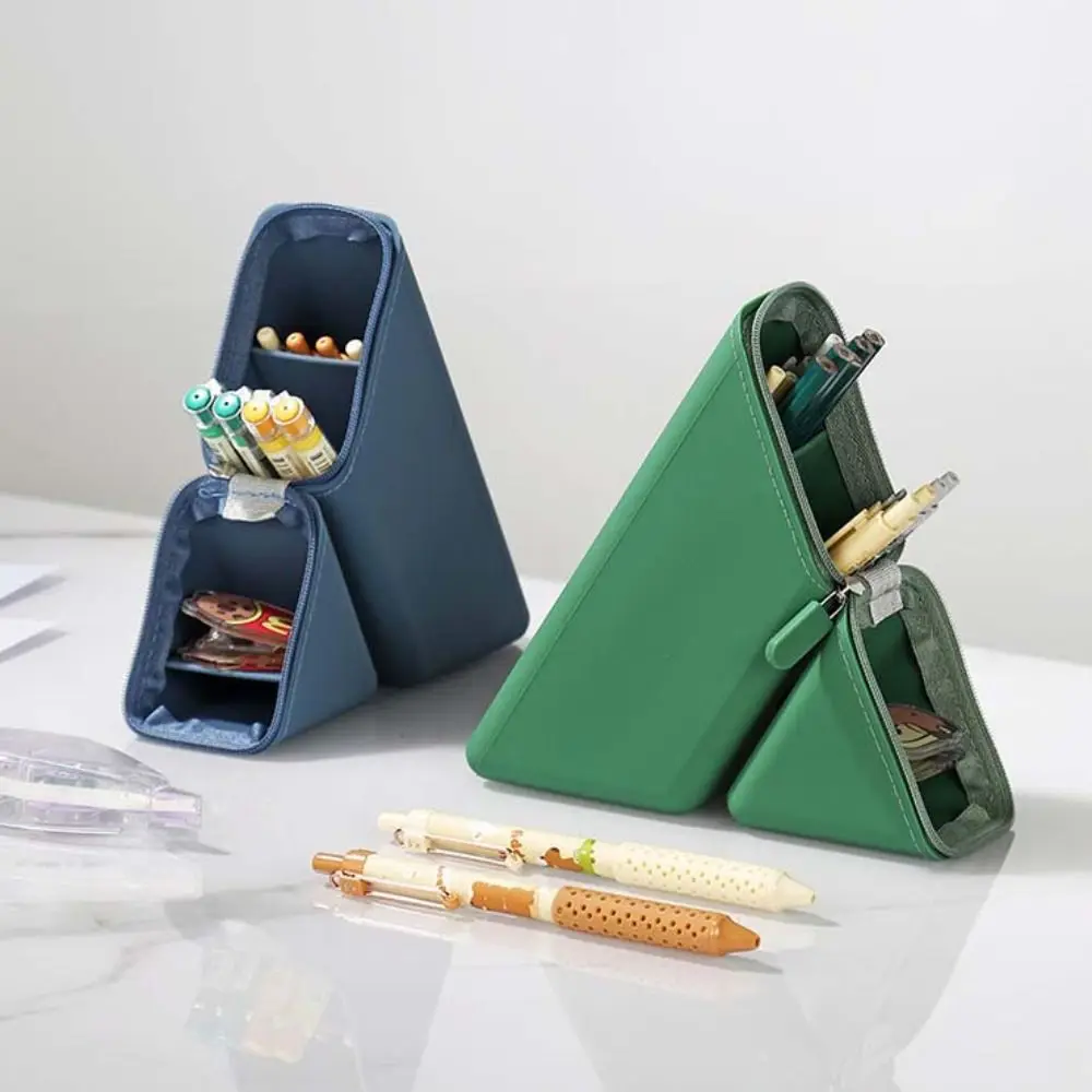 Vertical Silicone Pencil Case Stable Standing Large Capacity Stationery Organizer Rectangular Partitioning Pencil Bag Girls Boys