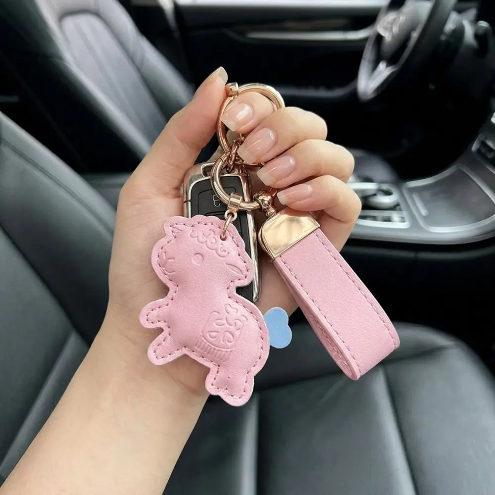 Rich and Lucky Cartoon Pu Lamb Keychain Leather Zodiac Goat Sheep Bag Charm Goat Ornament Year of Goat Goat Car Keychain Women