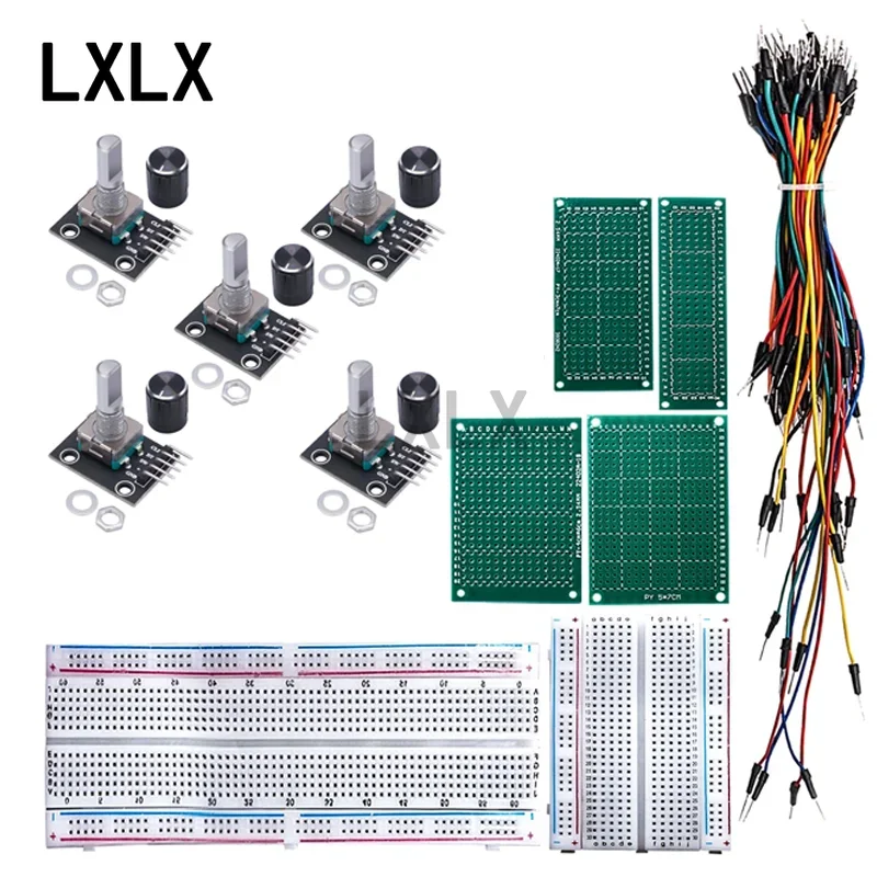 

KY040 Rotary Encoder Kit Includes KY040 Module 2*8 3*7 4*6 PCB Board 830 Hole Breadboard 400 Hole Breadboard Connection Cable