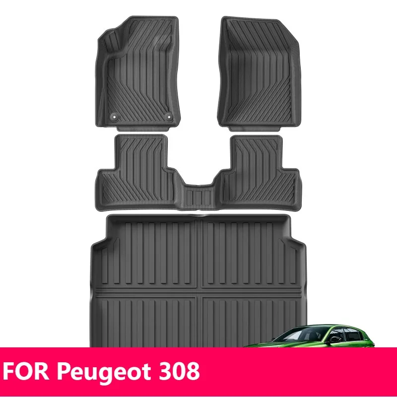 

Для Peugeot 308 2022-2024 TPE 3D водонепроницаемые напольные коврики черный всепогодный автомобильный коврик с левым рулем
