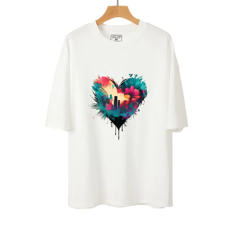 Colorful tropical plant heart-shaped Vinyl stickers Fashion Iron On Patch Heat Transfer Stickers DIY For Clothes T-shirt Patch