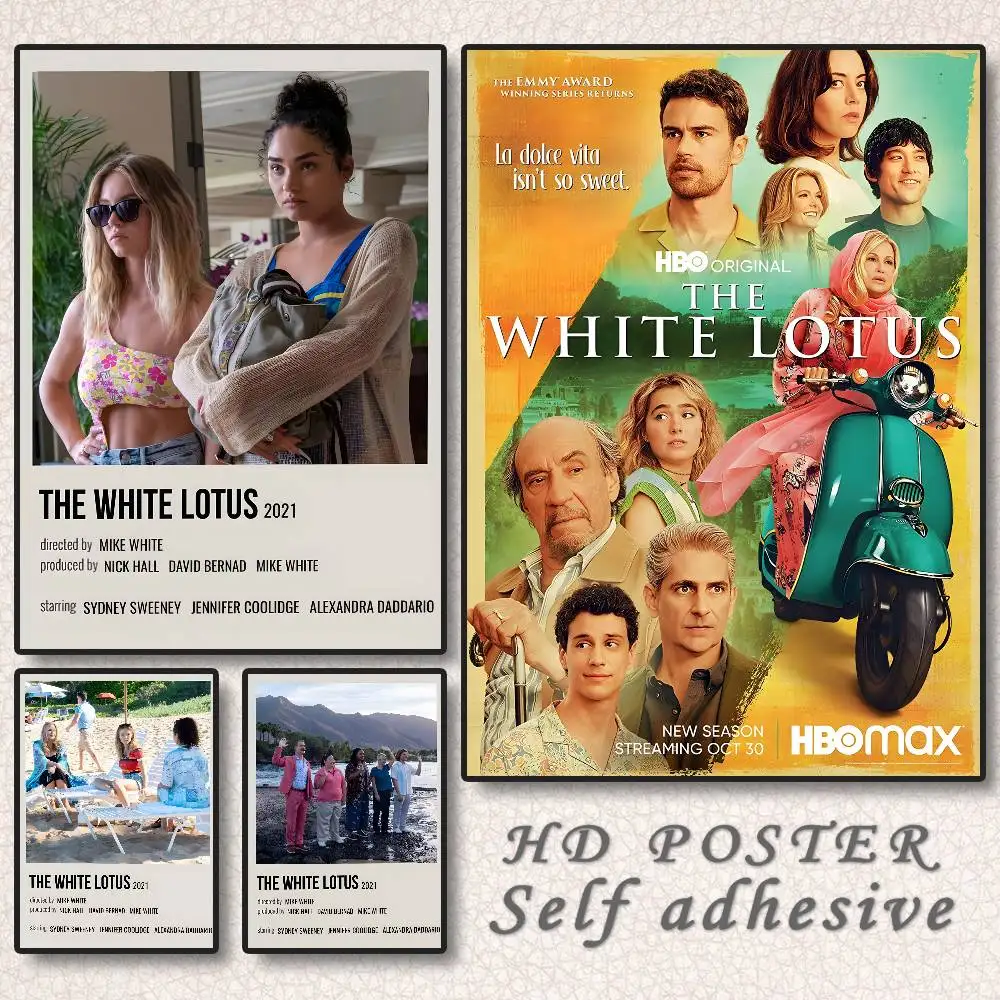 Póster de loto blanco W, arte autoadhesivo, pegatina de papel impermeable, decoración de pared de habitación, cafetería, Bar, dormitorio