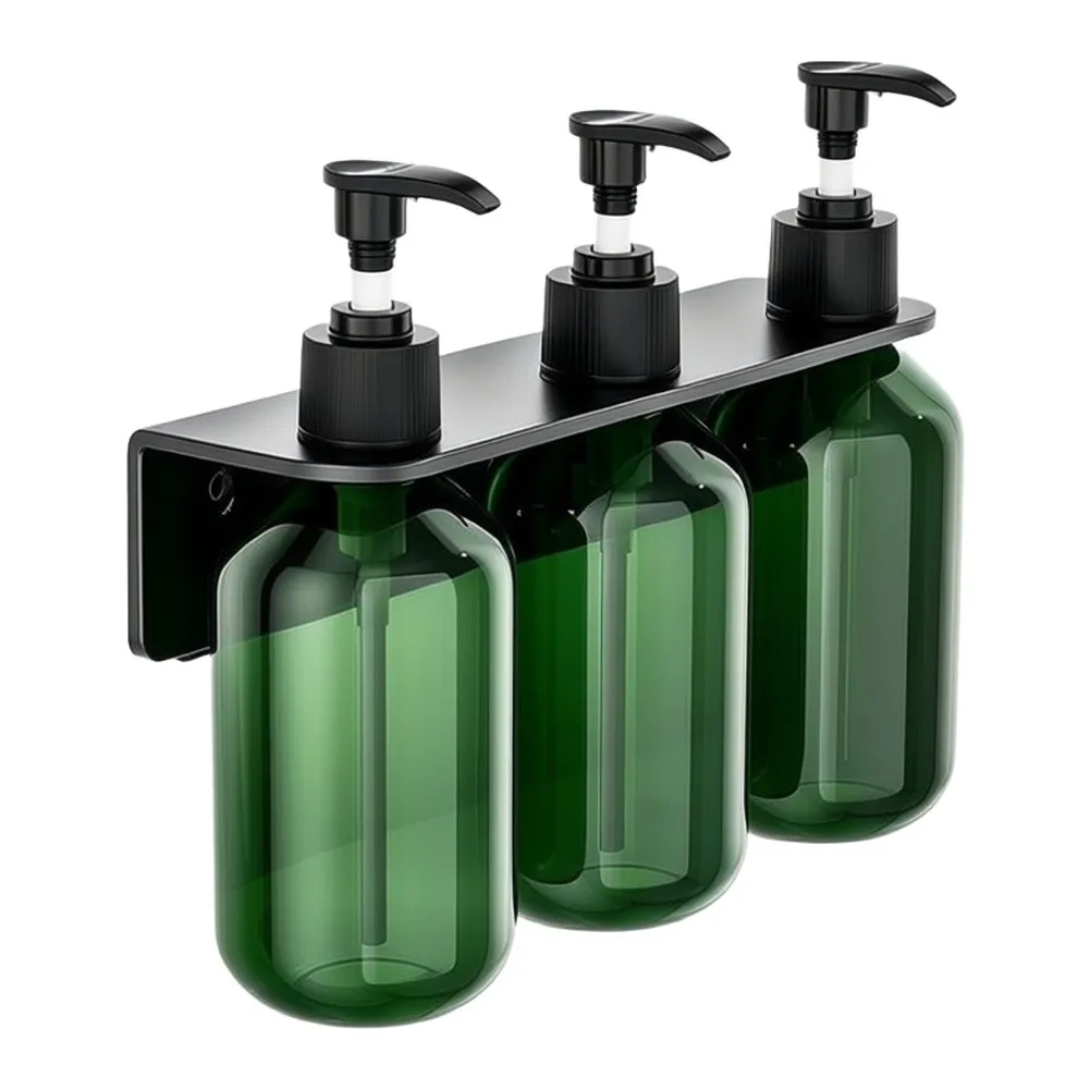 Refillable Green 500ml Pump Dispensers 3 Pack with Matching Wall Mount Bracket for Bathroom Kitchen For Travel Use