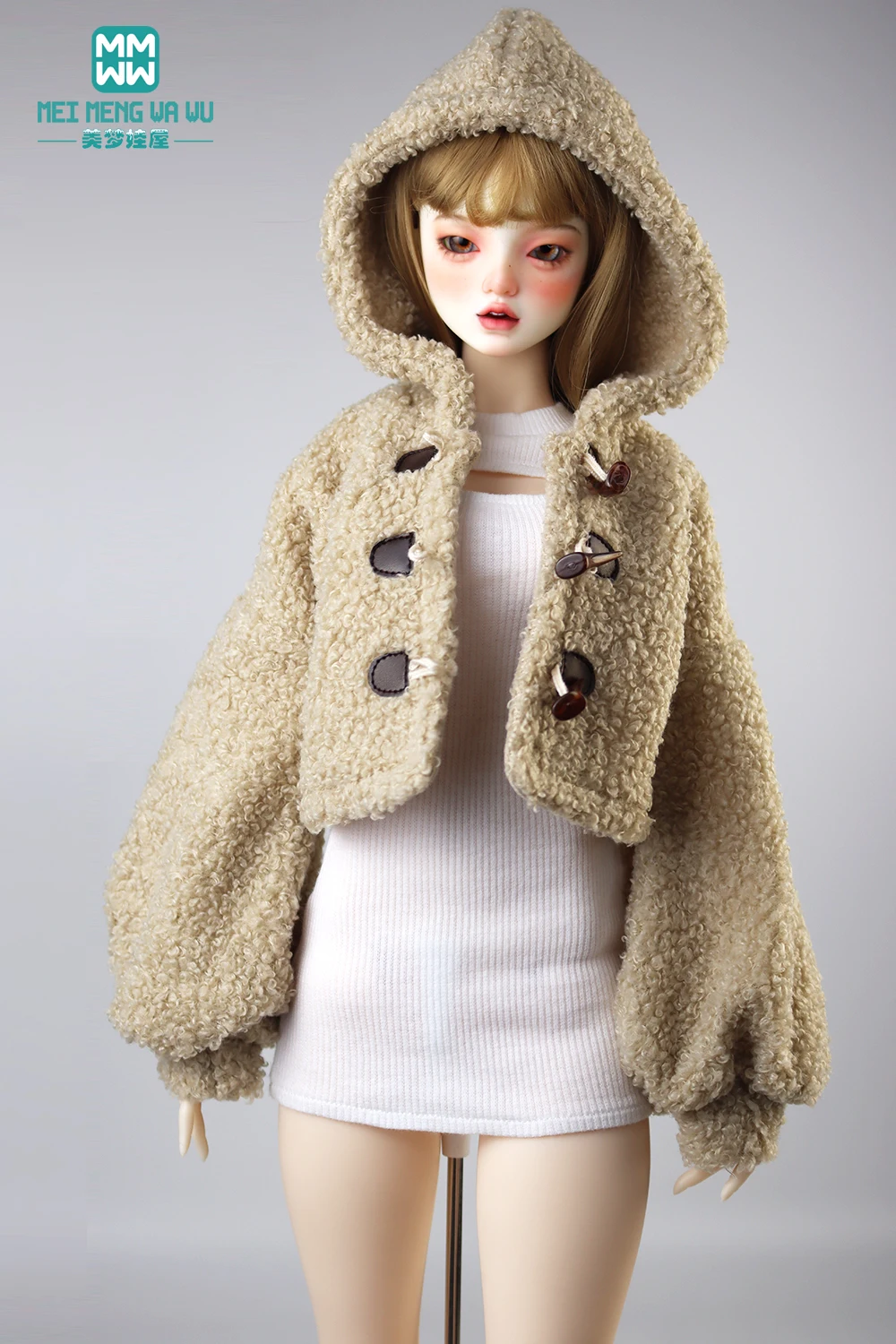 

58-60cm 1/3 BJD doll clothes DD SD13 Doll Accessories Fashion plush hooded jacket Light Gold Khaki Pinka