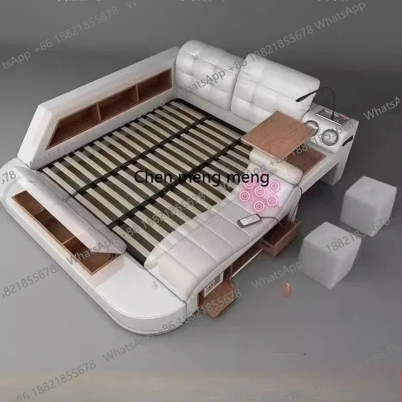 

Massager Multifonction Bed Leather Double Minimalist Storage Bed Modern Tatami Lit Intelligent Multifonctions House
