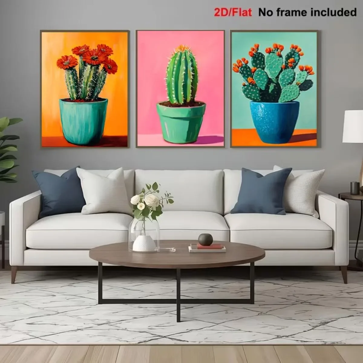 2D Flat Printing 3pcs frameless   , , Canvas Painting , Cactus of Various Shapes, Oil Painting Style, Minimalism, P