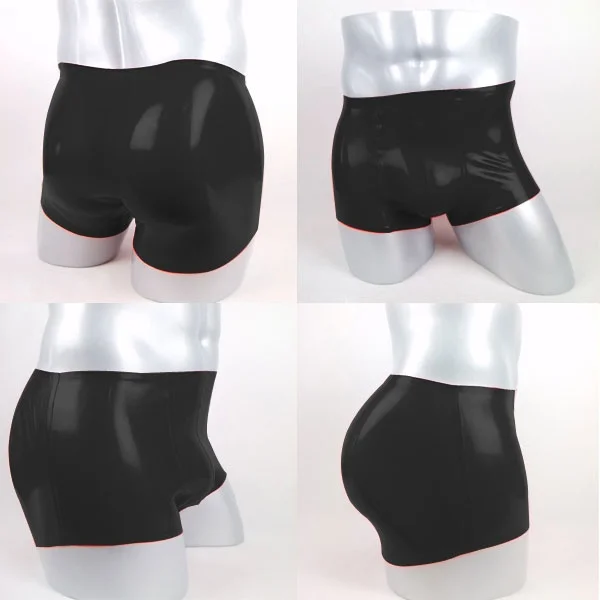

Christmas Black Latex Rubber Men Shorts Swimming Clubwear Sexy Tight Boxer Solid Color Pants 0.4mm