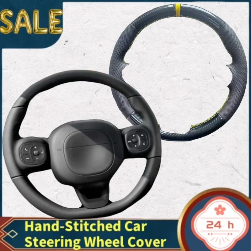

Carbon Fiber Genuine Leather Protect The Original From Wear And Tear Steering Wheel Cover For Fiat Panda 2015 2017 2019-2022