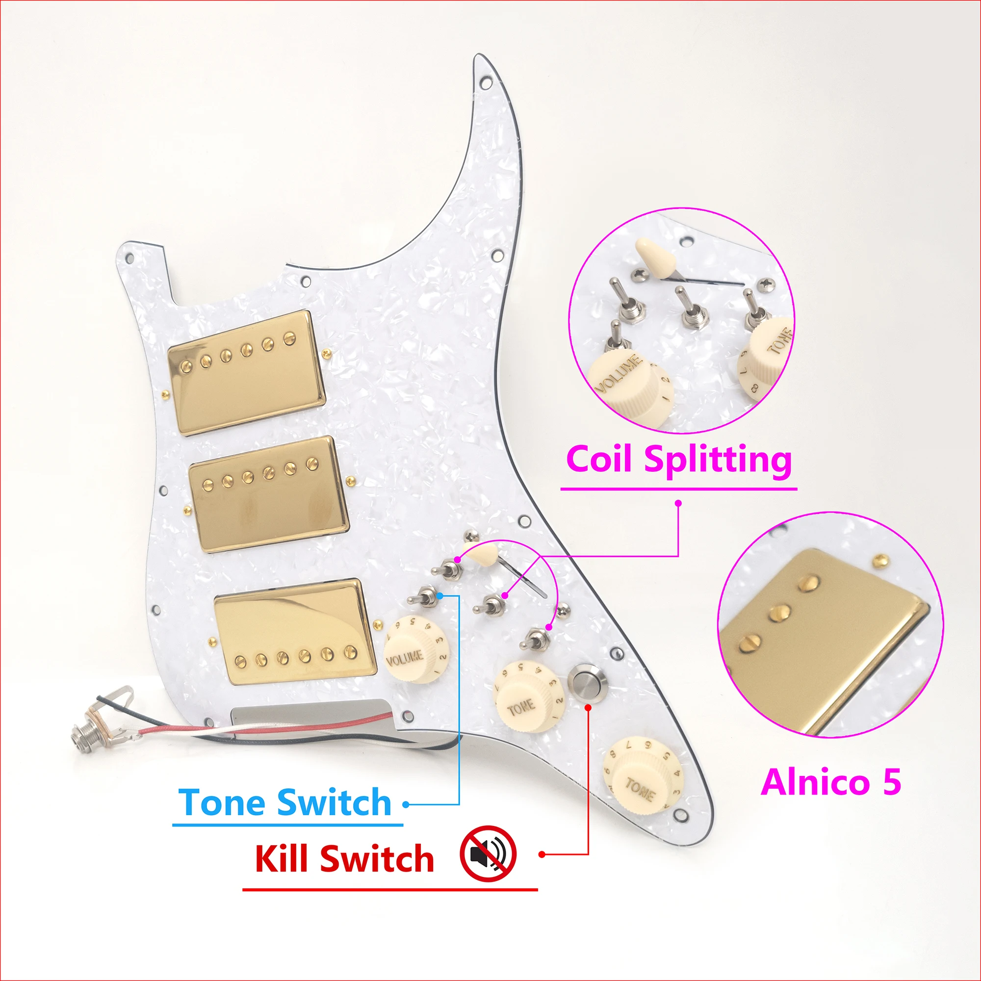 Guitar Prewired Loaded Pickguard with Coil Splitting Alnico 5 Humbucker Pickups Kill Switch 11 Hole for ST Guitar