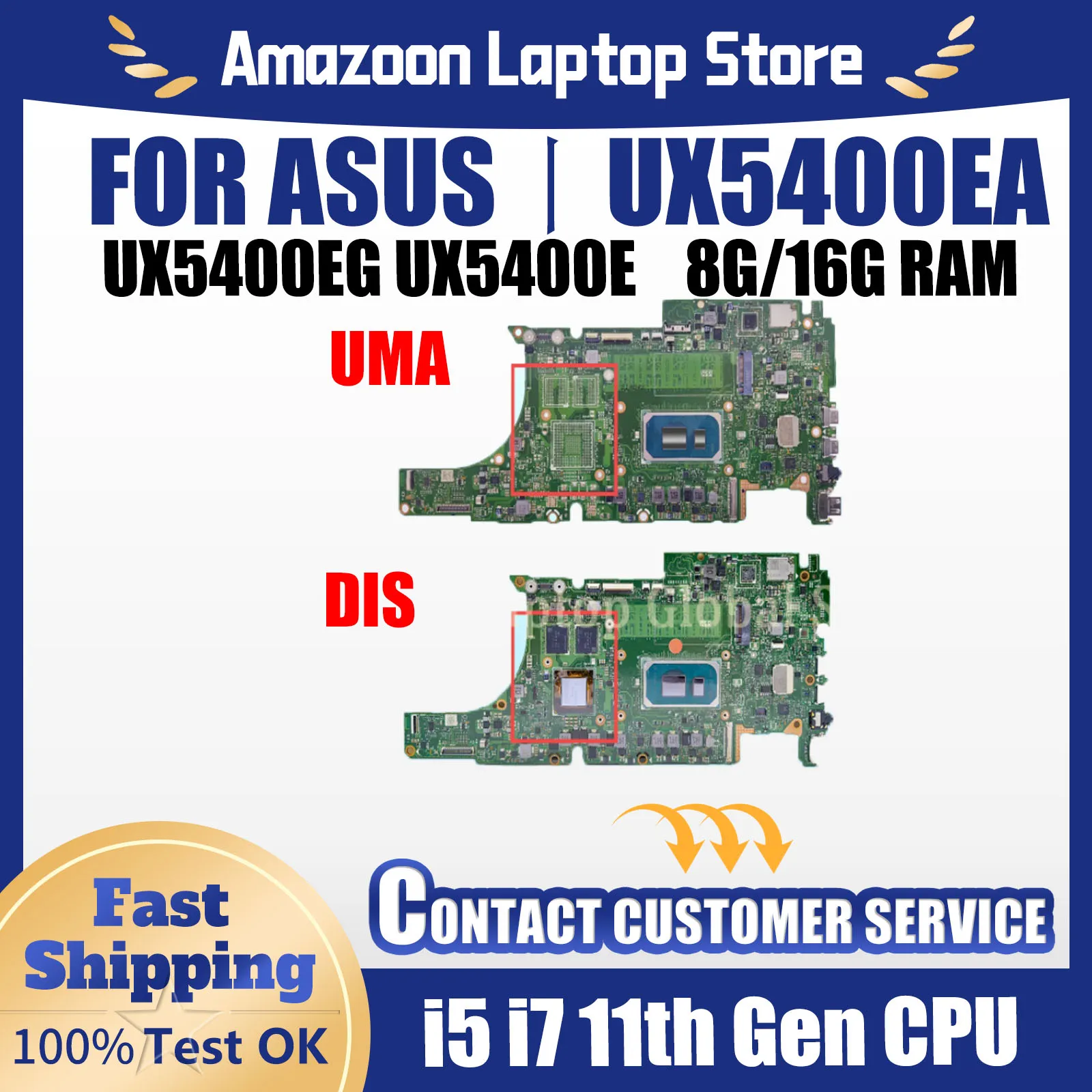 

UX5400EA Motherboard For ASUS ZenBook UX5400EG UX5400E Notebook Mainboard with I5 I7 11th Gen CPU 8G/16G RAM V2G/UMA