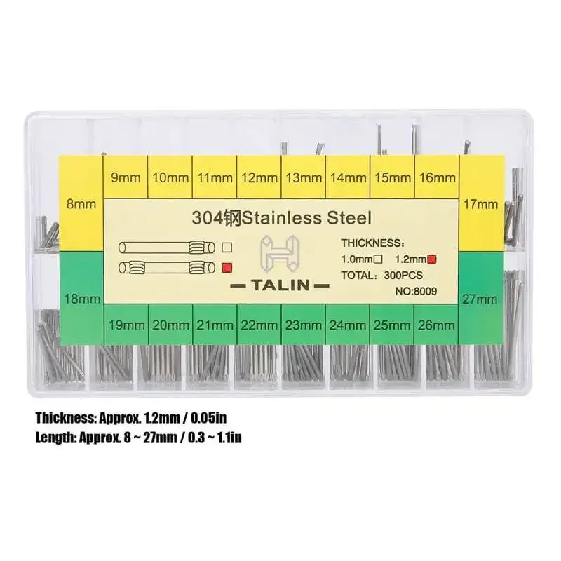 300 قطعة 1.0/1.2 مللي متر الفولاذ المقاوم للصدأ حزام (استيك) ساعة حزام سوار أنبوب الاحتكاك بار ربط دبابيس استبدال أجزاء ساعة إصلاح الإكسسوارات