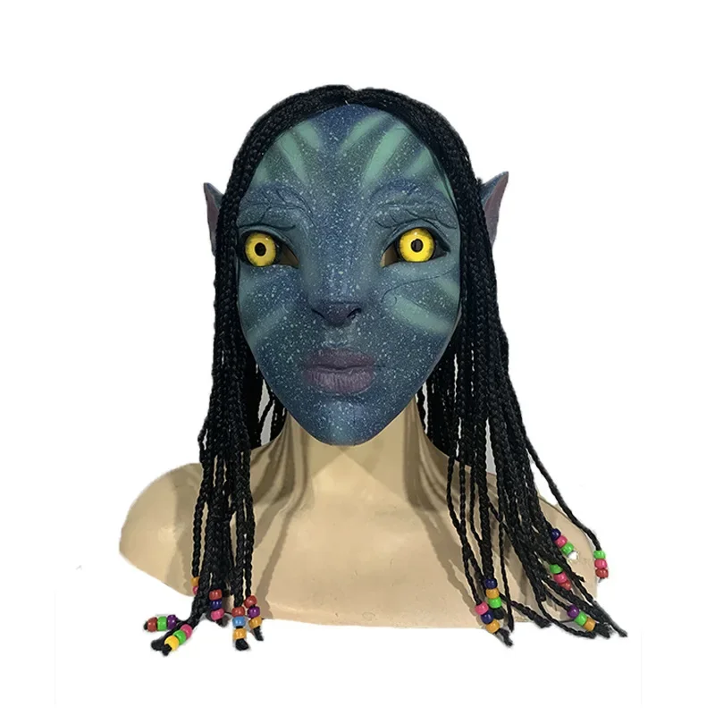 영화 아바타 2 Neytiri 코스프레 라텍스 마스크 브레이드 포함, 무대 공연 마스크, 남녀 할로윈 카니발 마스크, 파티 소품