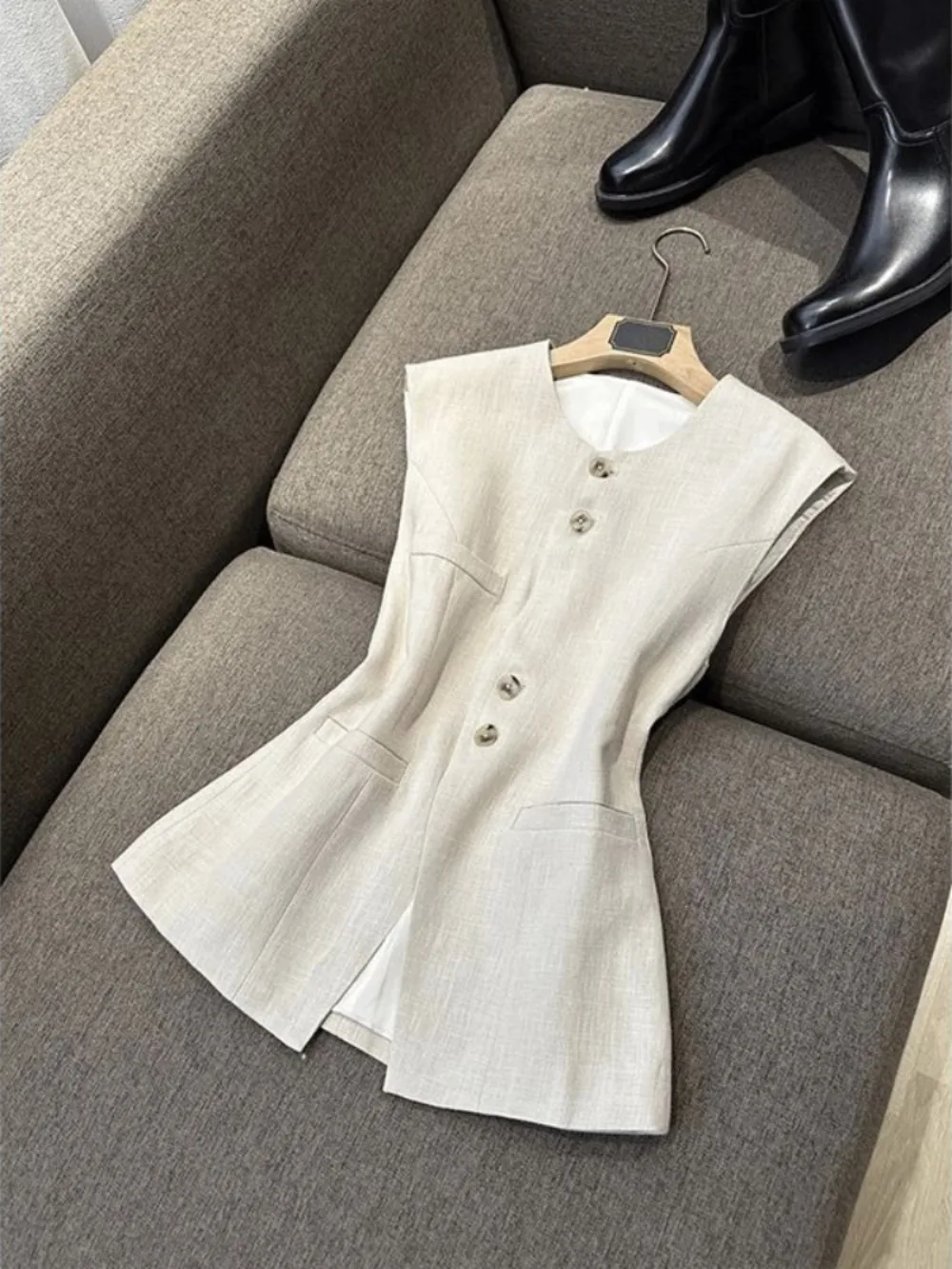 

Simple O Neck Casual Vest Coat Summer New Korea Moda All-match Slim Women Clothing Trendy Hip Hop Commuter Loose Jacket