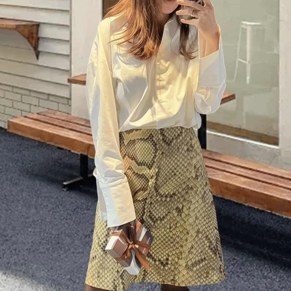 

Slim Fit Leopard Straight Skirt Midi Length A Line High Waist Half Dress Summer Serpentine Print Women Long Skirt Summer Season