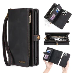 Luxury Leather Zipper Wallet Card Slot Phone Case for iPhone 17 Pro Max Air 16 E 15 14 13 12 11 X XS Max Flip Purse Stand Cover