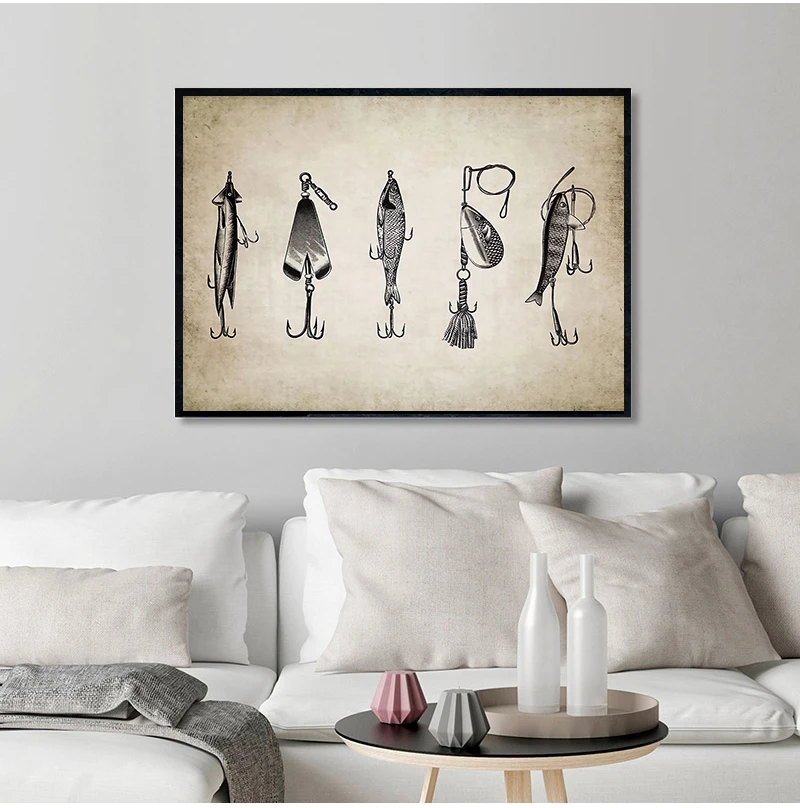 Vintage Fishing Lure Wall Art Canvas Posters Prints Fishing Lure Illustration Painting Angling Wall Picture Home Decoration