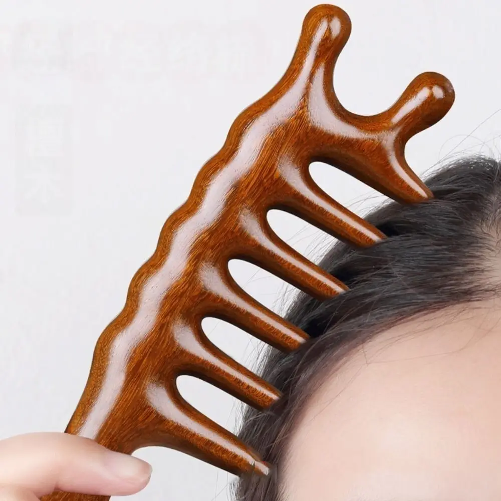 NEW Wood Large Tooth Curling Comb Anti-static Wide Tooth Sandalwood Hair Comb Blood Circulation Head Meridian Comb