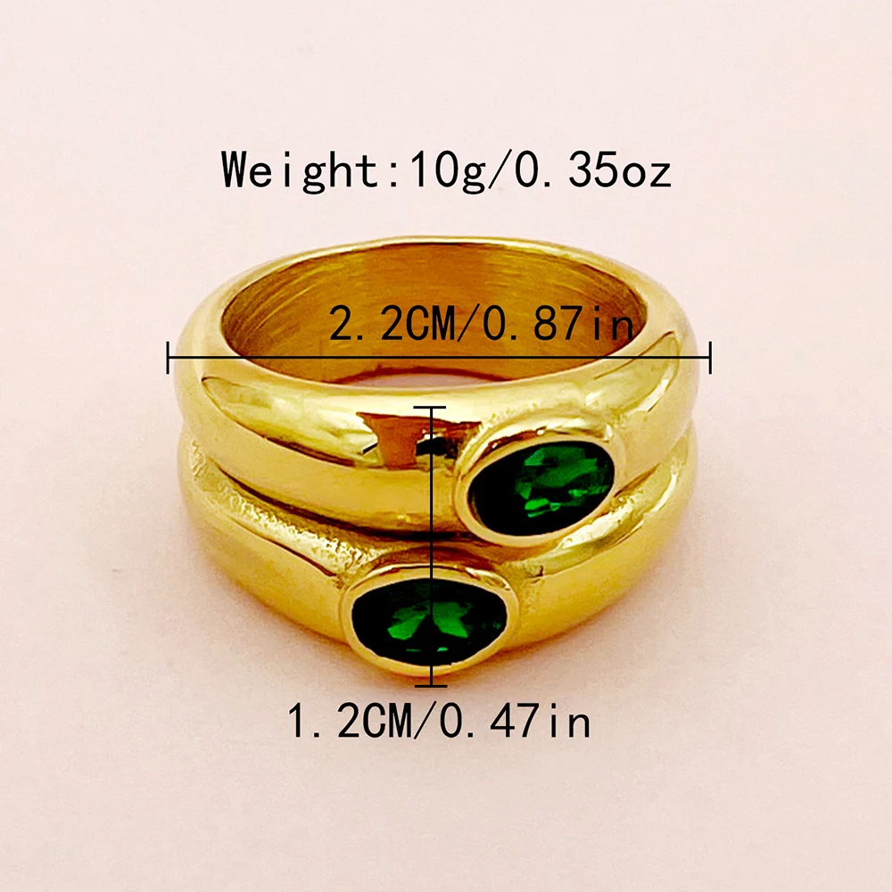 May@R1pc Vintage Stainless Steel Ring 14k Gold Plated Inlaid Zirconia White Emerald Or Black Match Daily Outfits Party Accessory