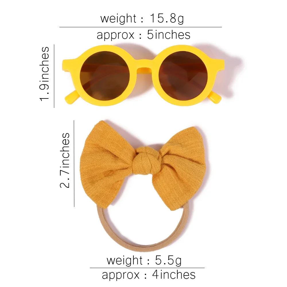 Vintage Round Sunglasses for Kids, Baby Bows Headband, Crianças Sun Glasses, Óculos de proteção, Acessórios para cabelo, Verão, 2pcs por pacote