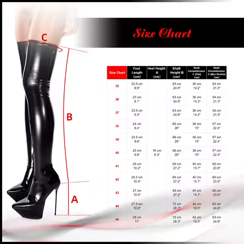 Ftshist Women's Shiny Patent Leather Platform Over-the-Knee Sock Boots 16cm High Heel Pointed Toe Extra Long Shaft plus Size