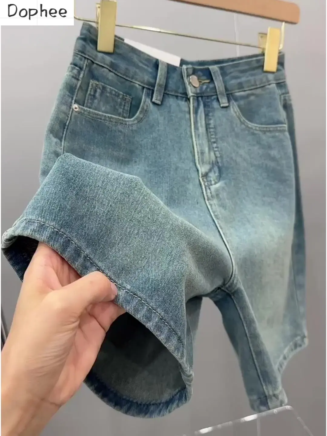 

Retro Blue Women Denim Pants 2023 New Summer All-match High Waist Straight Jeans Knee-length Plus Size Casual Wide Leg Shorts