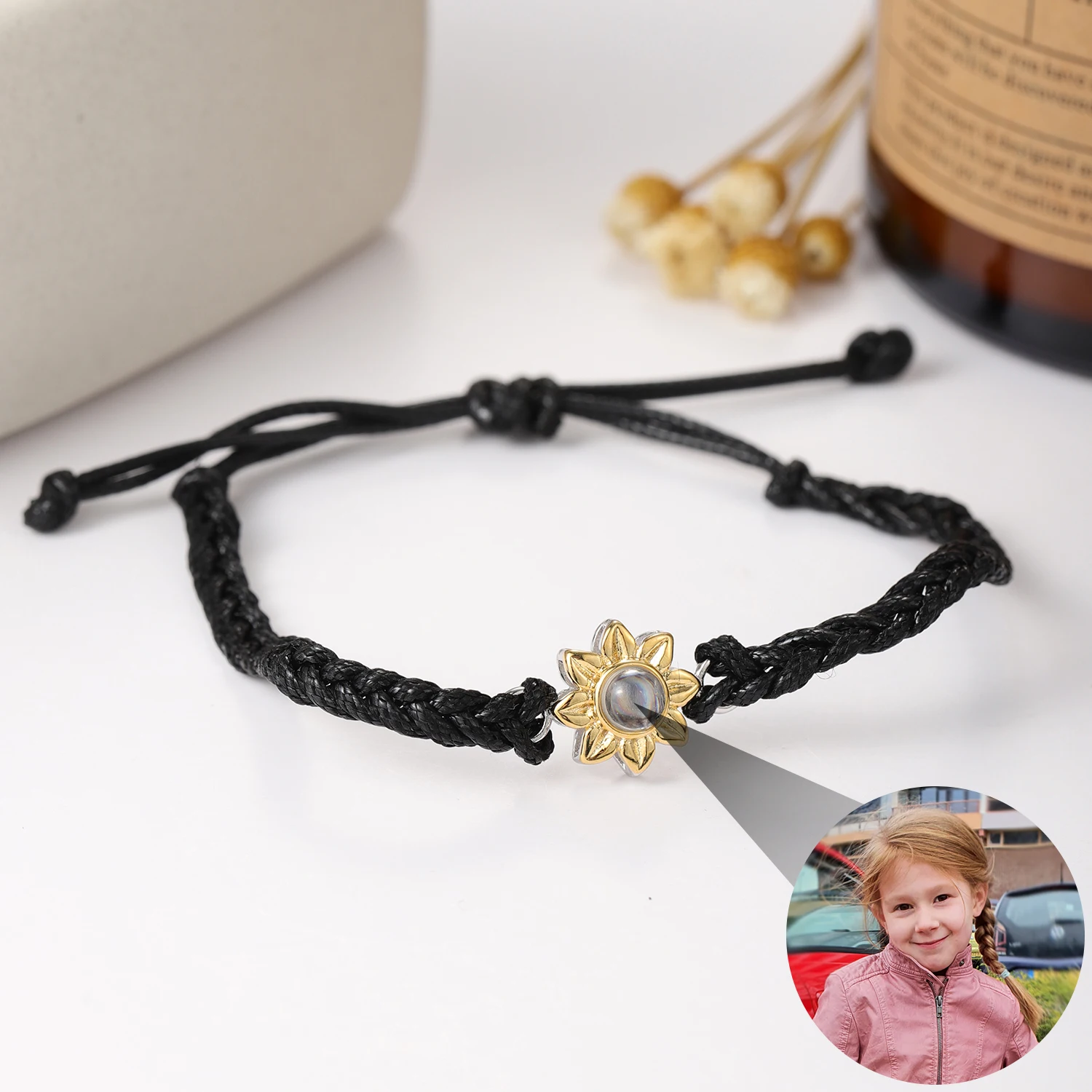 Sunflower Projection Bracelet  Personalized Photo Bracelets Custom Picture Projection Bracelets Handmade Braided Rope Picture