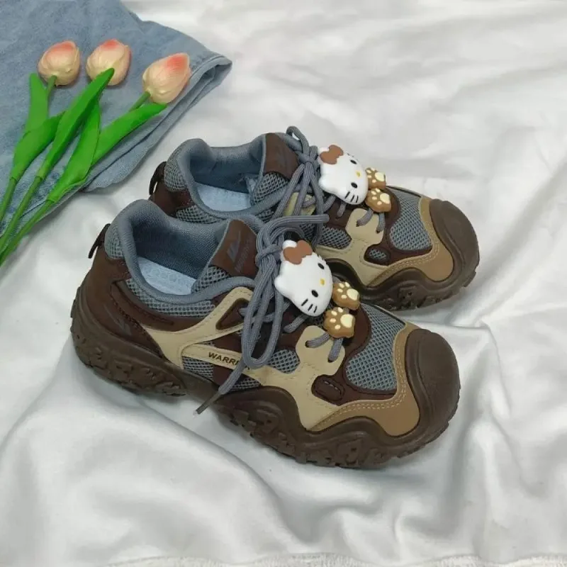 جديد أنيمي سانريو مرحبا كيتي النساء أحذية رياضية الكرتون لطيف طالبة عادية سميكة القاع حذاء قماش شبكة الأحذية هدية #1