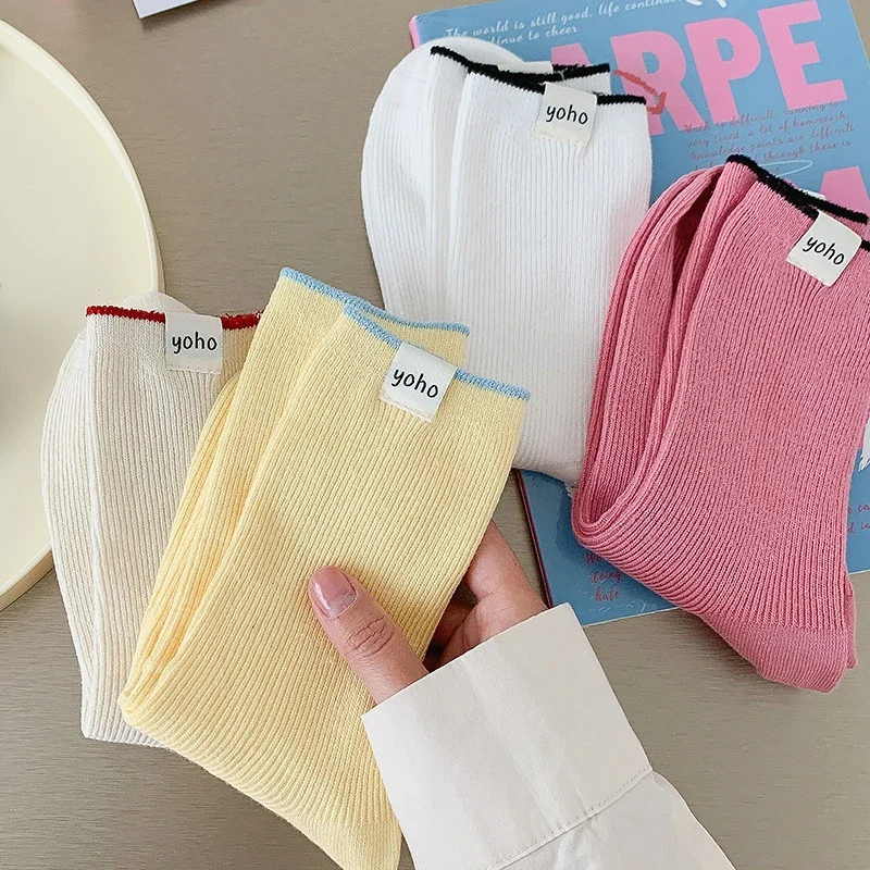 Korean Style Breathable Casual Socks Women's Socks Cotton New Trends Candy Color Simple Femal Crew Sock Girl Fresh Absorb Sweat