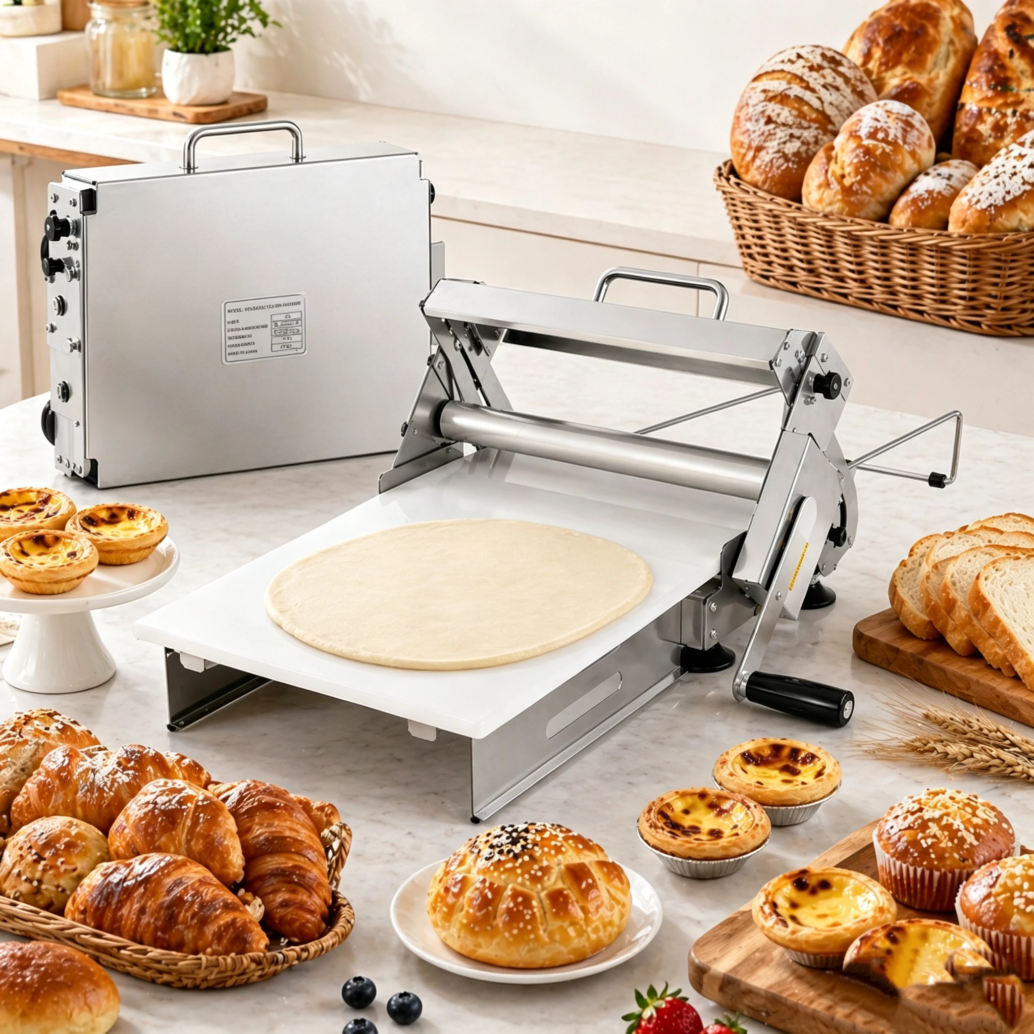 

12 inch Portable 304 S/S Laminator Dough Sheeter Machine Commercial Pizza Dough Roller Adjustable 0-20mm Slide Board 30x60cm
