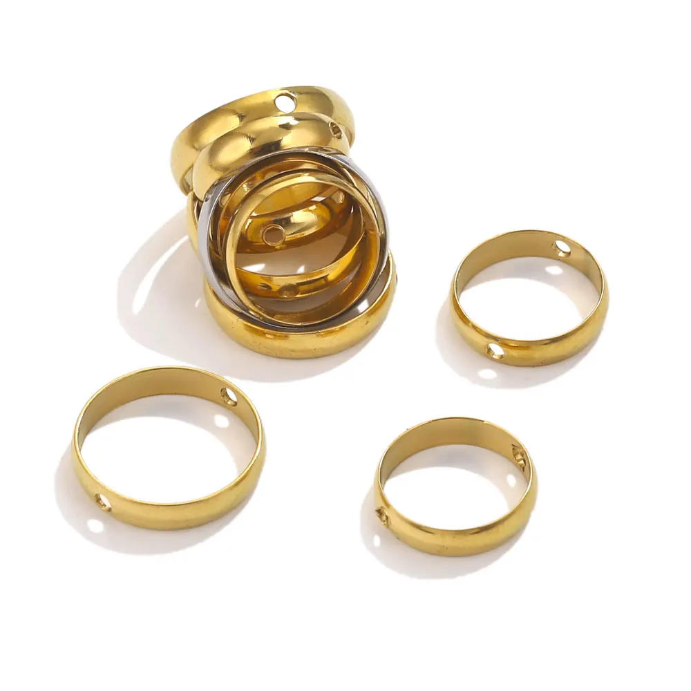 10pcs Gold Plated Stainless Steel Connect Beads Frame Ring Through Hole Bead Circle For DIY Beading Jewelry Making Supplies