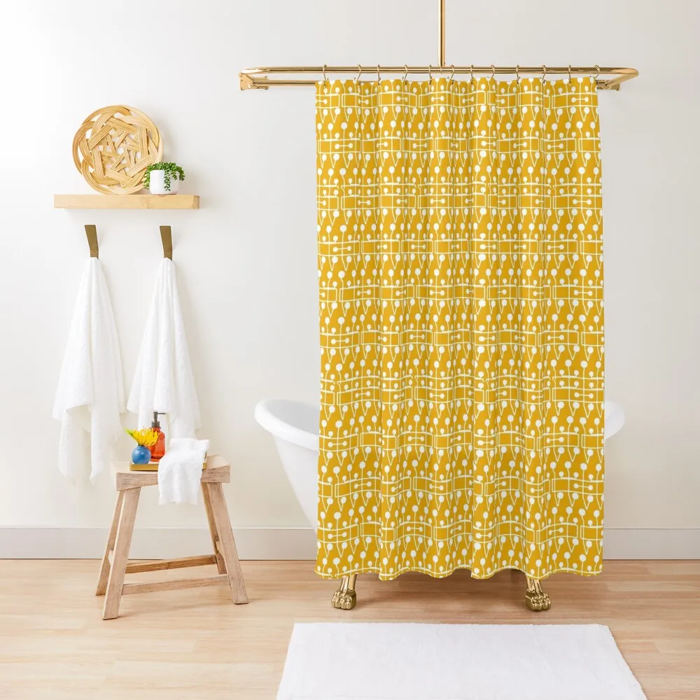 Hang it All Retro Yellow Mustard Mid century Icon | Pattern Shower Curtain Curtain For Bathroom Shower