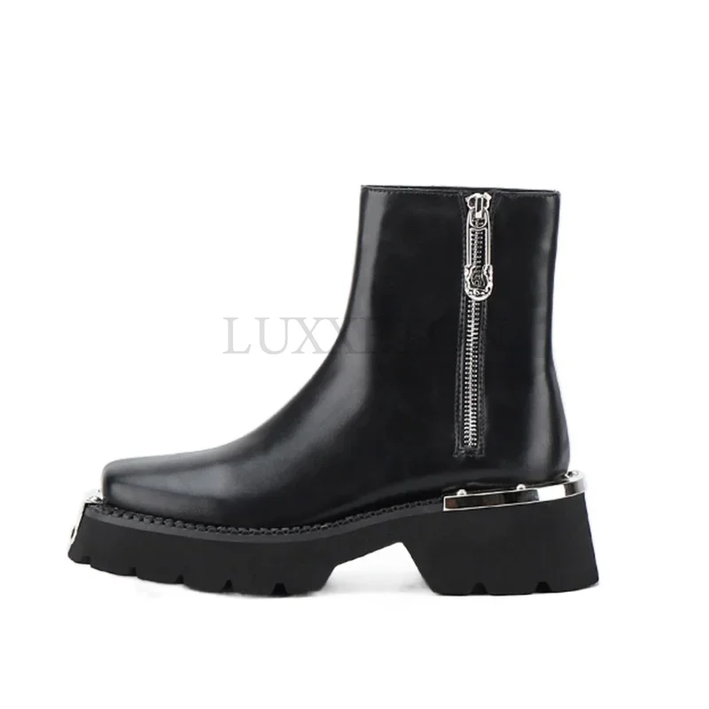 Thick Bottom Platform Women Ankle Boots Woman Shoes Zipper Fashion Female Designer Motorcycle Boot Casual Ladies  Footwear  2023