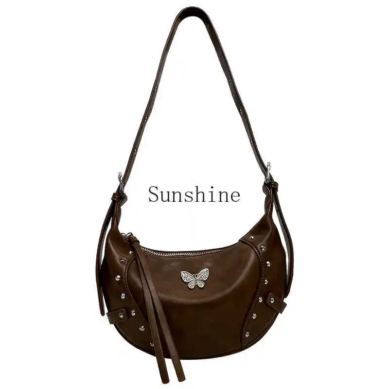 

Rivet tassel horn portable shoulder bag underarm bag