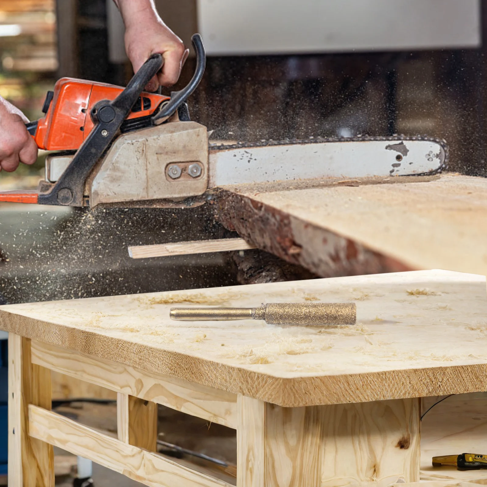 4pcs 4.0/4.8/5.5mm Coated Cylindrical Burr Chainsaw Sharpener Stone File Chain Sharpening Carving Grinding Tools Kits