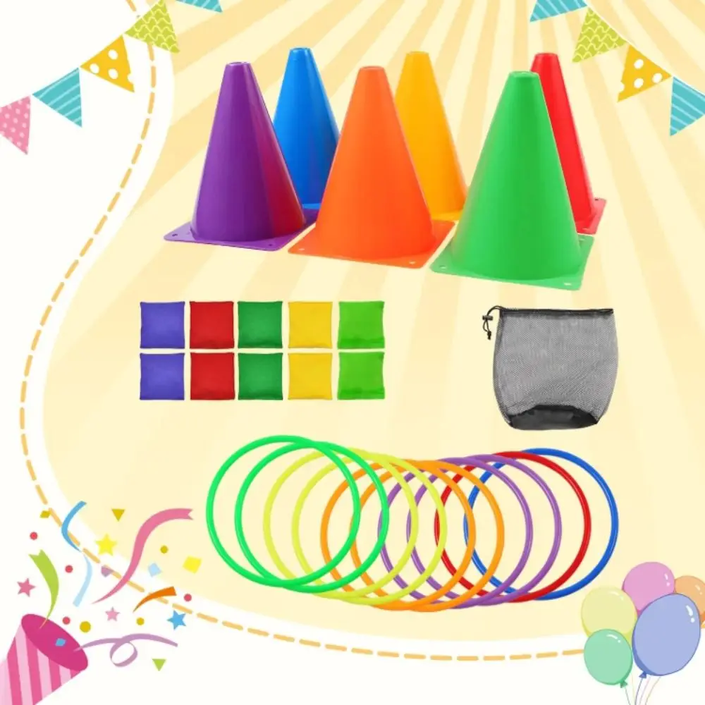 Anneaux en plastique arc-en-ciel, jeu de lancer de crème glacée, cible de cône, vitesse de lancer, jouet interactif, tour arc-en-ciel, jouet d'extérieur pour enfants
